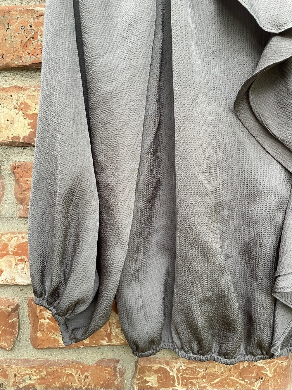 Max Studio Gray Ruffle Front Long Sleeve Blouse - Picture 3 of 6